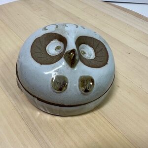 Vintage Ceramic OWL Trinket Box Pin Ring Dish Lidded Michael Day Earthtones